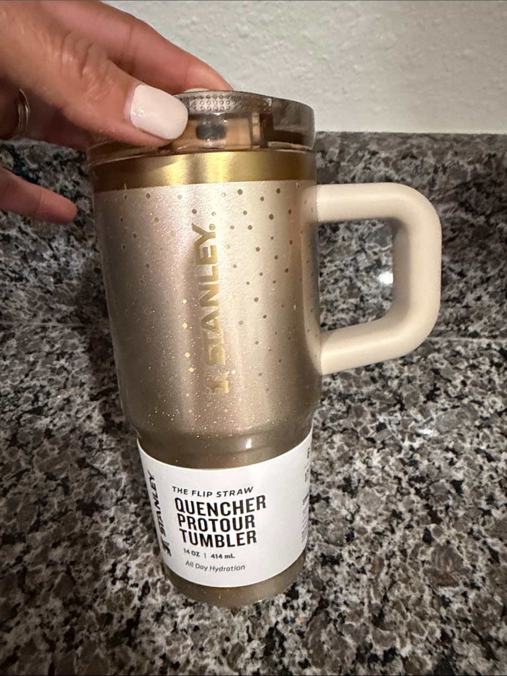 Stanley Gold and Cream Quencher ProTour Tumbler with Handle